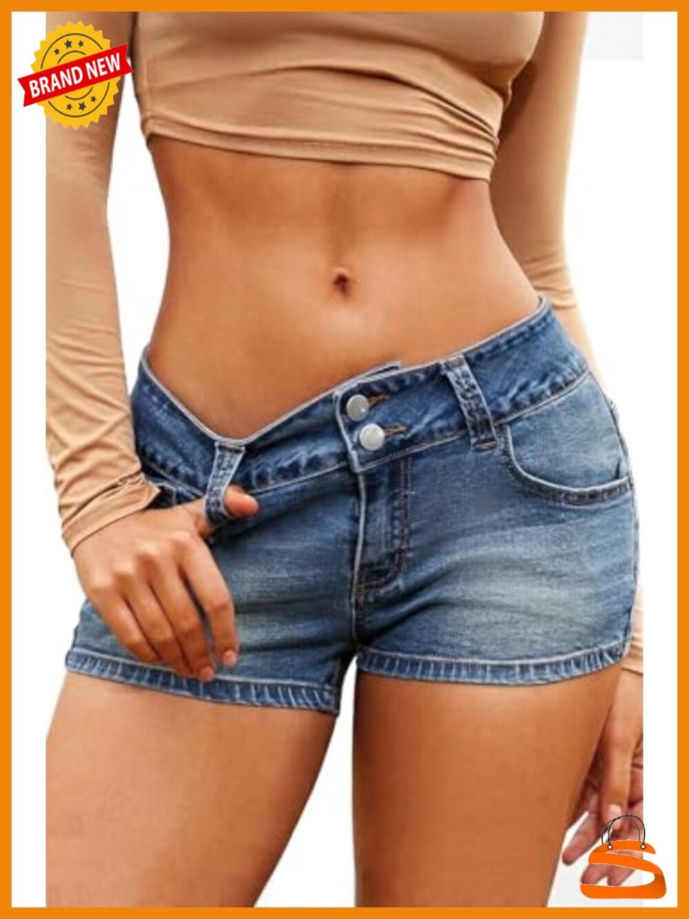 High Stretch Low Rise Mini Jean Shorts Double Button Denim Shorts